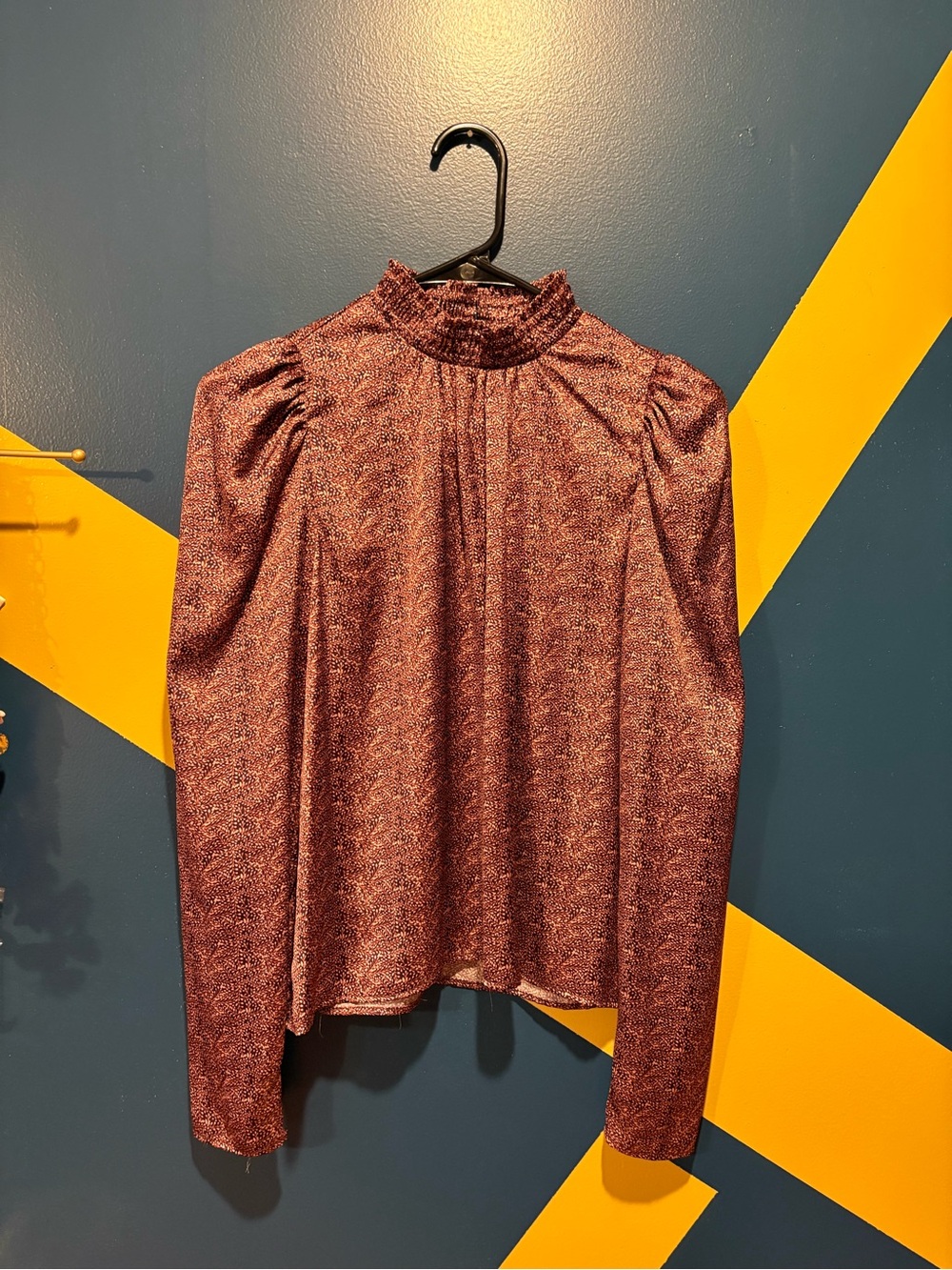 Anthropologie Self Contrast Burgundy Floral Dot Long Sleeve Blouse NWOT